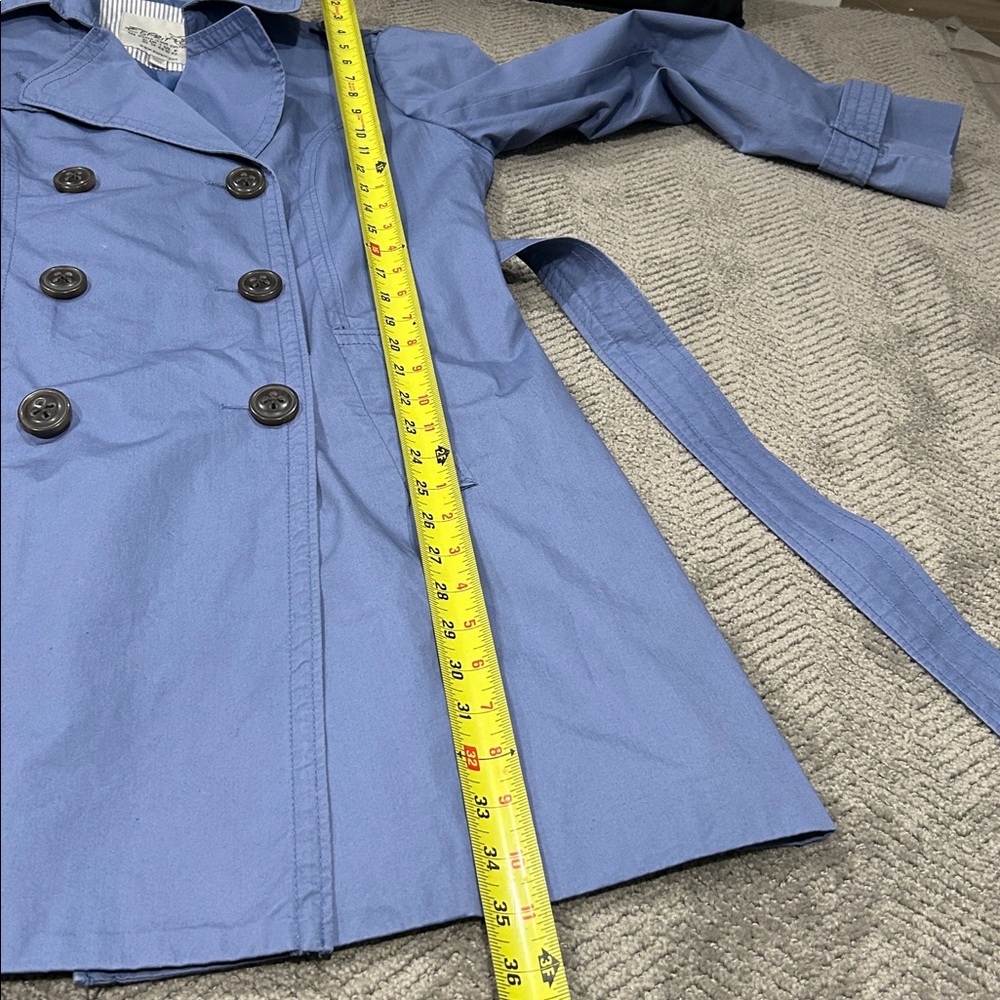 Esprit Blue Trench Coat Womens US 10 Belted Double Breasted Cotton - Picture 12 of 13